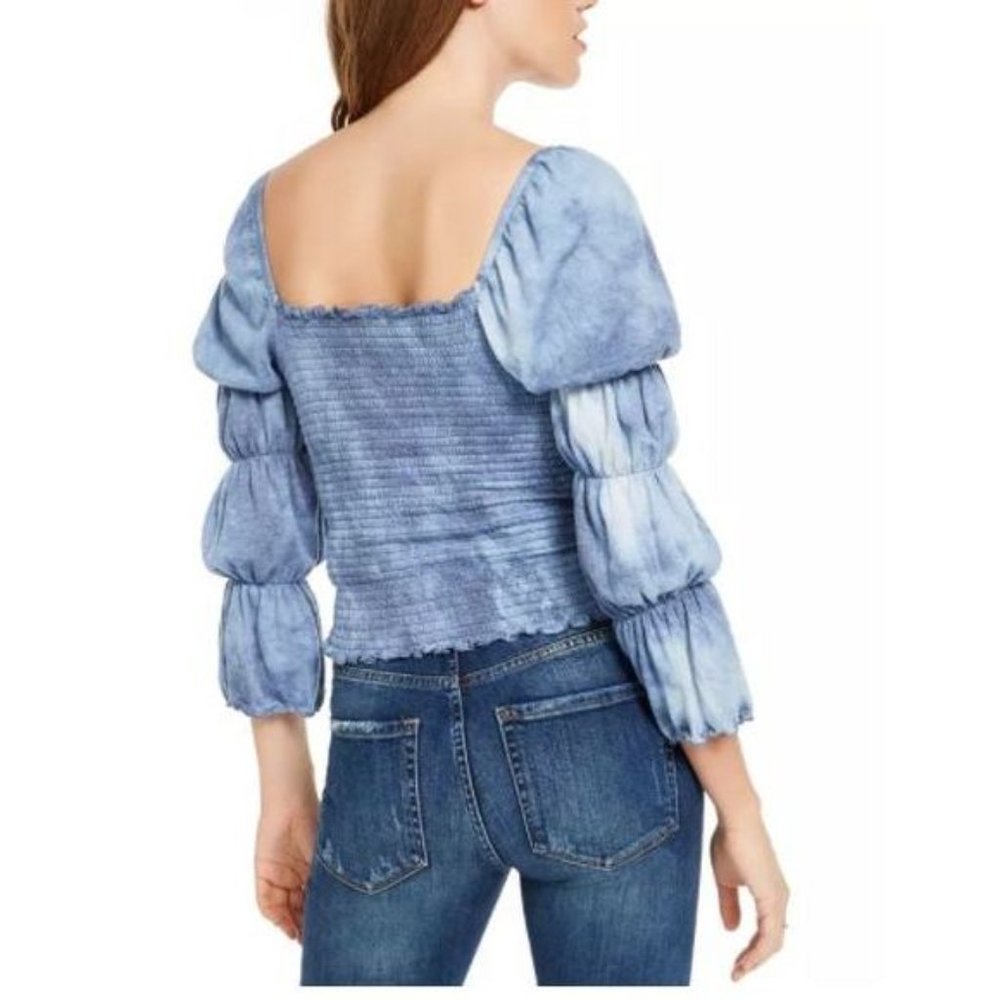 Rewash Blue Tie-Dyed Smocked Ruffle-Trimmed Top - Picture 2 of 10